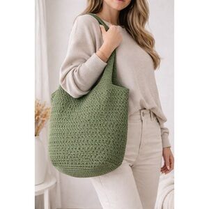 The Sak Green Crochet Knit Shoulder Tote Bag Boho Casual